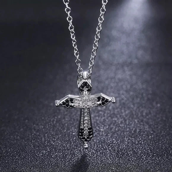 New Men Women Religious Cross Sapphire Necklace - Picture 4 of 6